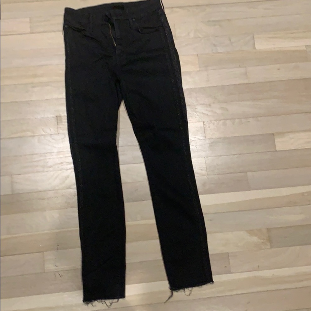 Black MOTHER jeans with stripes with black glitter